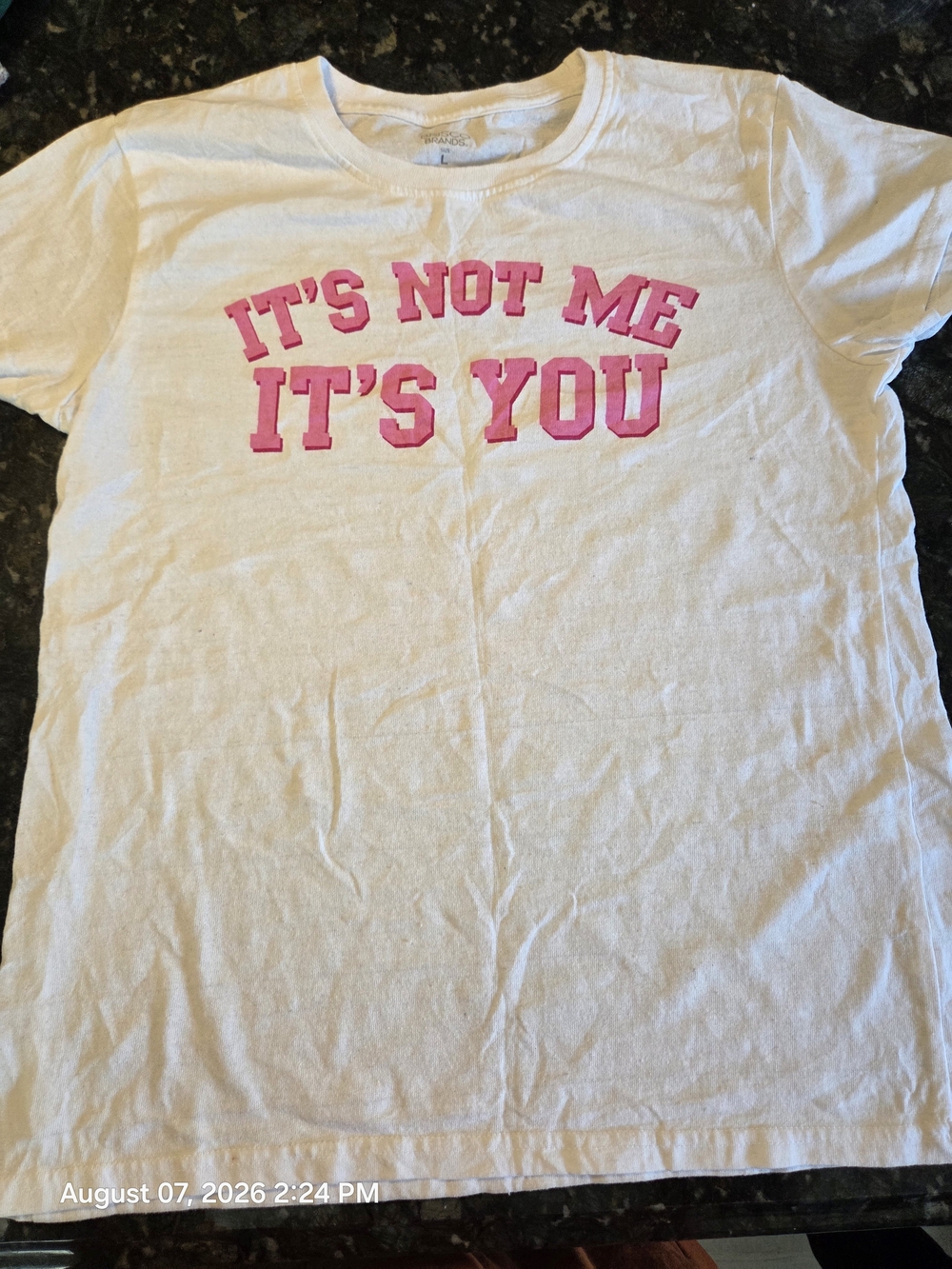 White Kids Short-Sleeve Tee with Pink Slogan